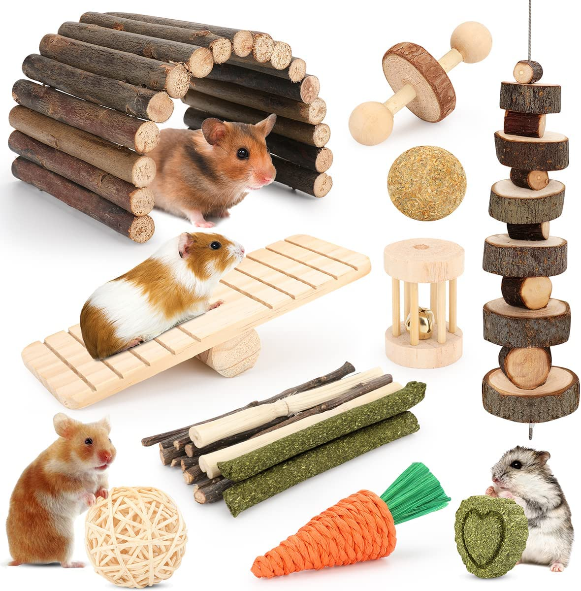 Hamster Toys Guinea Pig Toys Hamster Wheel Hamster Cage Accessories Small Animal Molar Chew Toys for Chinchillas,Gerbils,Mice,Rats,Mouse,Rabbit,Bunny Hideout Seesaw (Bendable Hideout(2 Packs)) image number 2