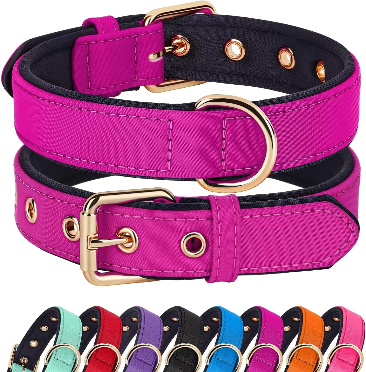Didog Waterproof Dog Collar with Soft Padded, Strong Dog Collars with Metal Buckle, Lightweight and Breathable Dog Collars for Medium Dogs, Hot Pink, M