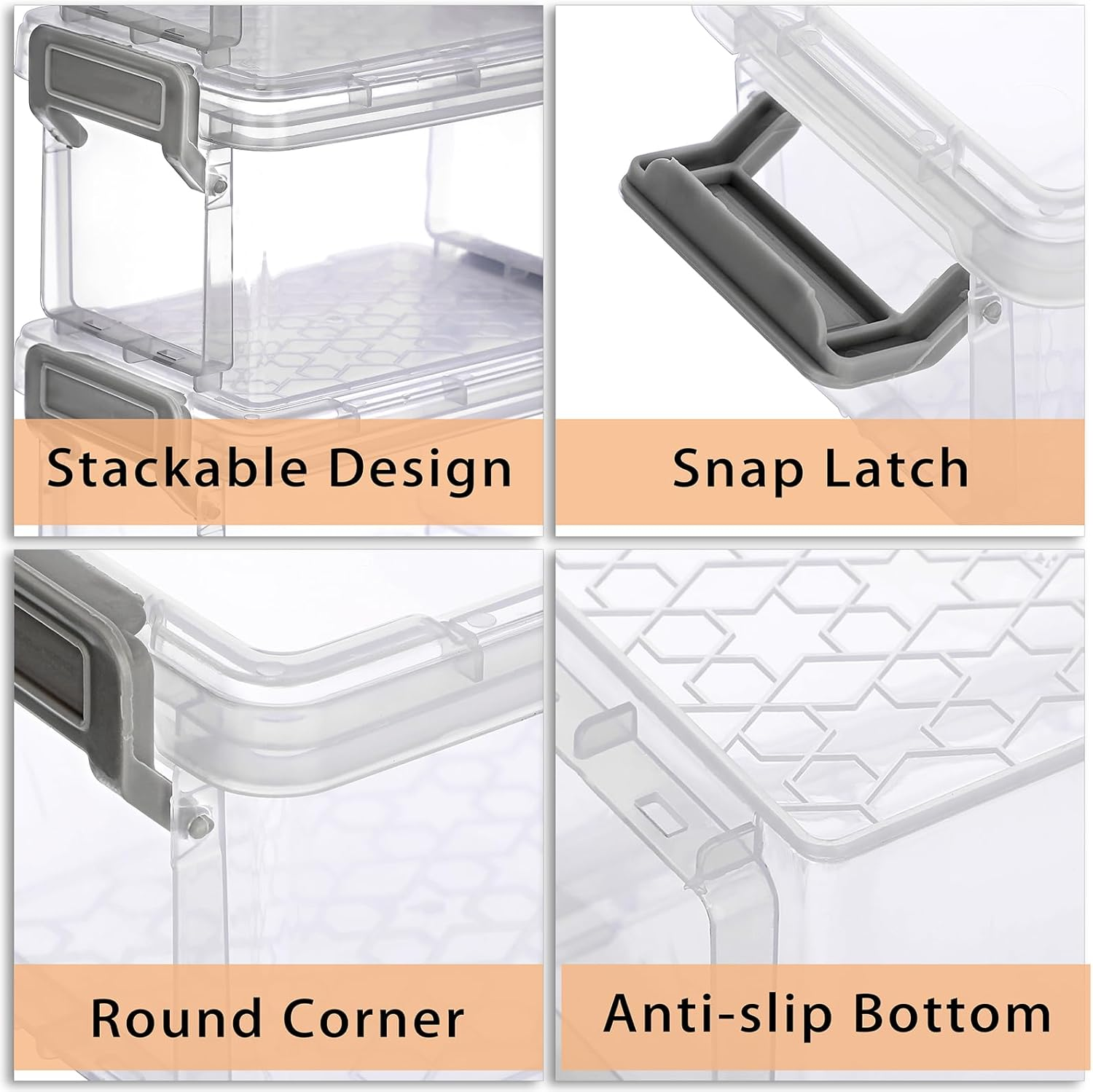 OGA 10 Small Transparent Storage Boxes, Plastic Organiser with Lid, Stackable Storage Containers for Office Supplies, Stationery, Craft Accessories, Hardware 12 X 8 X 7 Cm (Boxes Only) image number 4