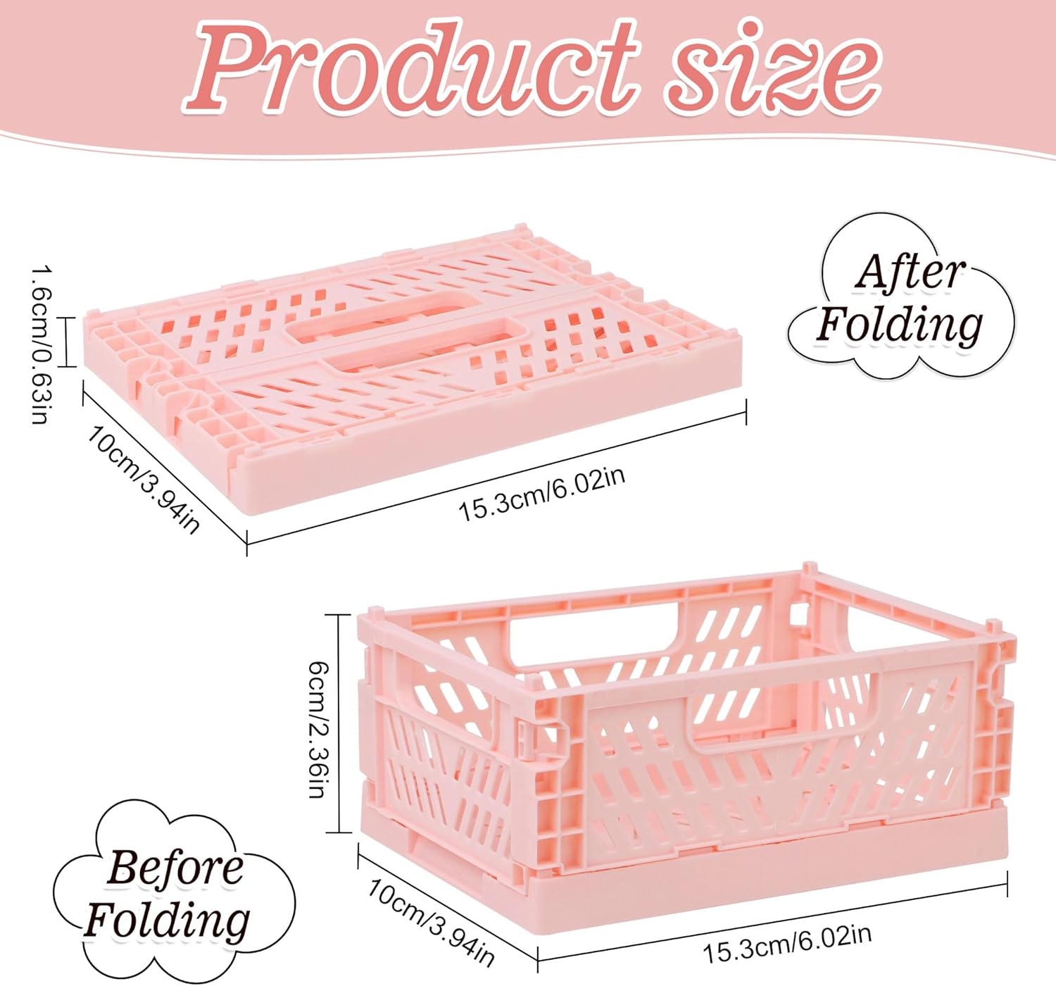 4-Pack Pink Baskets Plastic Storage Crate Small Baskets for Organizing Collapsible Storage Crates for Desk Organizers,Stackable Cute Storage Bins for Classroom,Office,Bathroom 5.9"X 3.9" X 2.3" image number 5