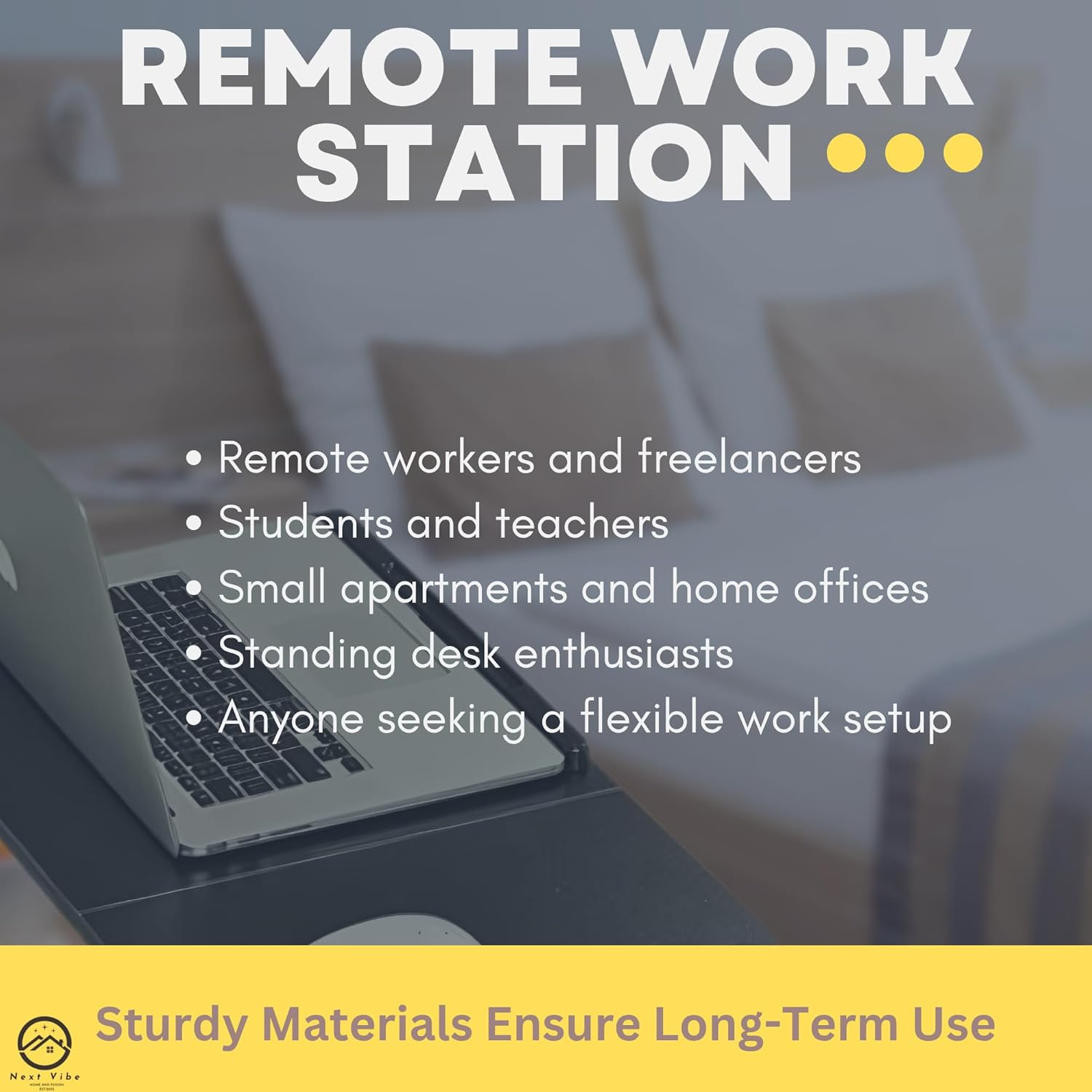 Adjustable Work-From-Home Working Station - Ergonomic Desk with MDF & Steel Construction, Black, Height Adjustable (58-90 Cm) - Perfect for Home Office & Remote Work image number 6