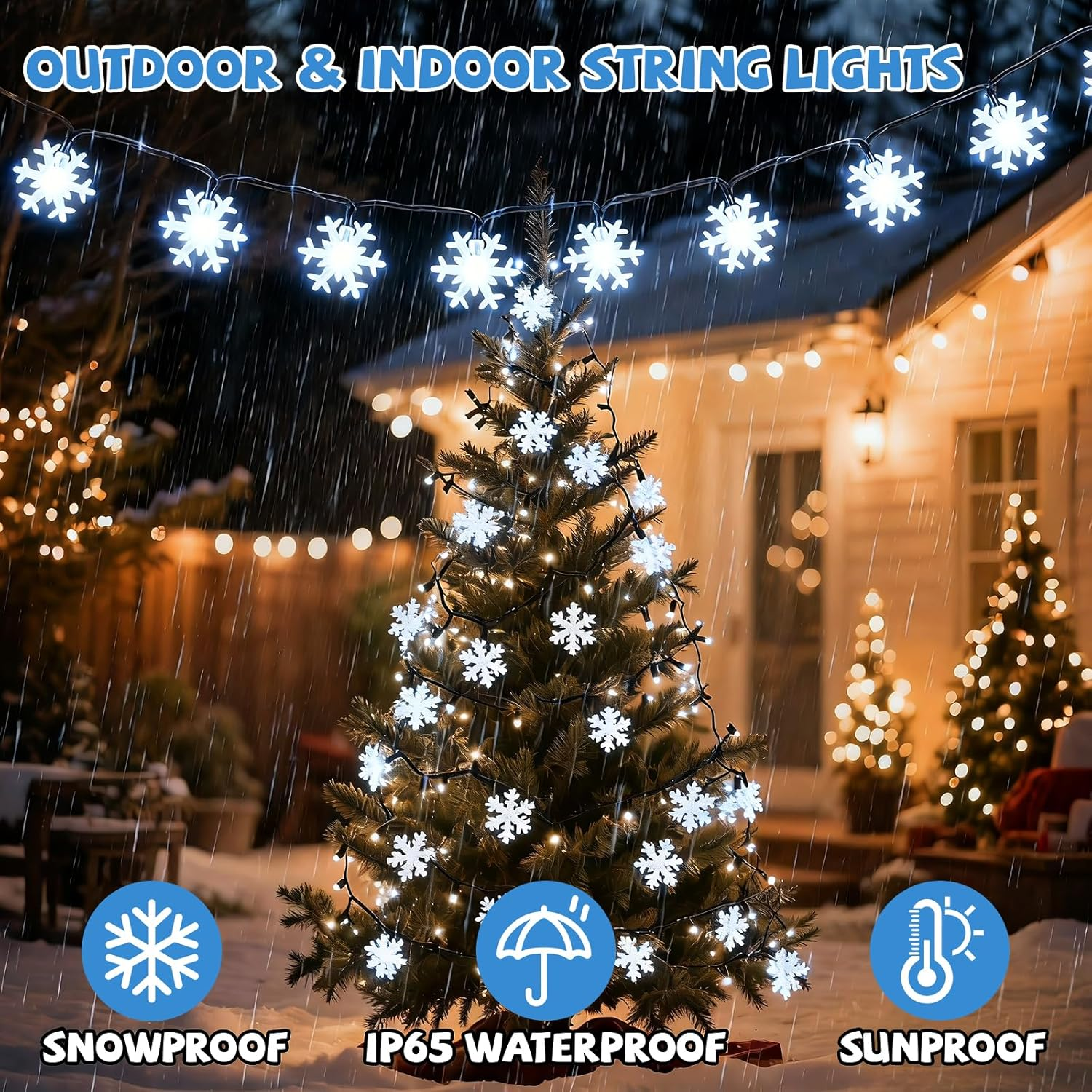 Qoosea Solar Snowflake Fairy Lights Christmas, 7 M 50 LED Solar Christmas Lighting Outdoor IP65 Waterproof, 8 Modes Solar Fairy Lights, Solar Lights, Christmas Decoration for Garden, Balcony, Wedding image number 1
