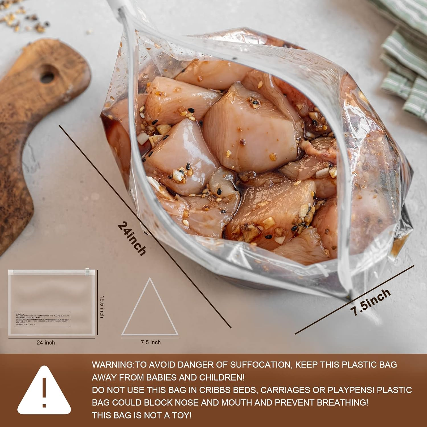 Turkey Brining Bag, 3 Pack Extra Large Thickened Brine Bag for Chicken, Double Zippers Seal Brine Bags for Beef/Pork, Holds up to 35Lbs image number 1