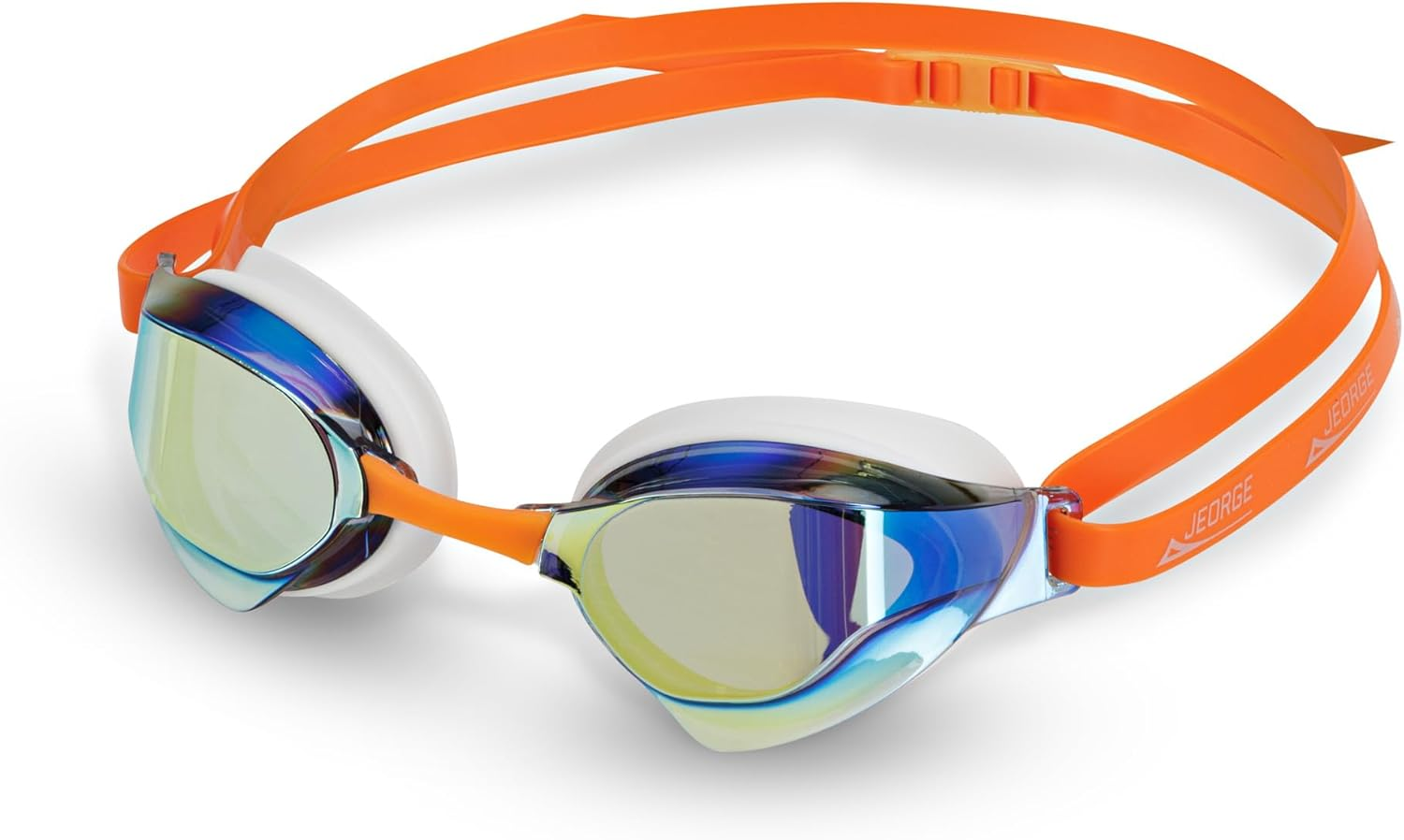 Jeorge Swimming Goggles, Competition Wide Vision Mirror Coating Lens Anti-Fog UV Protect Goggles (Orange)