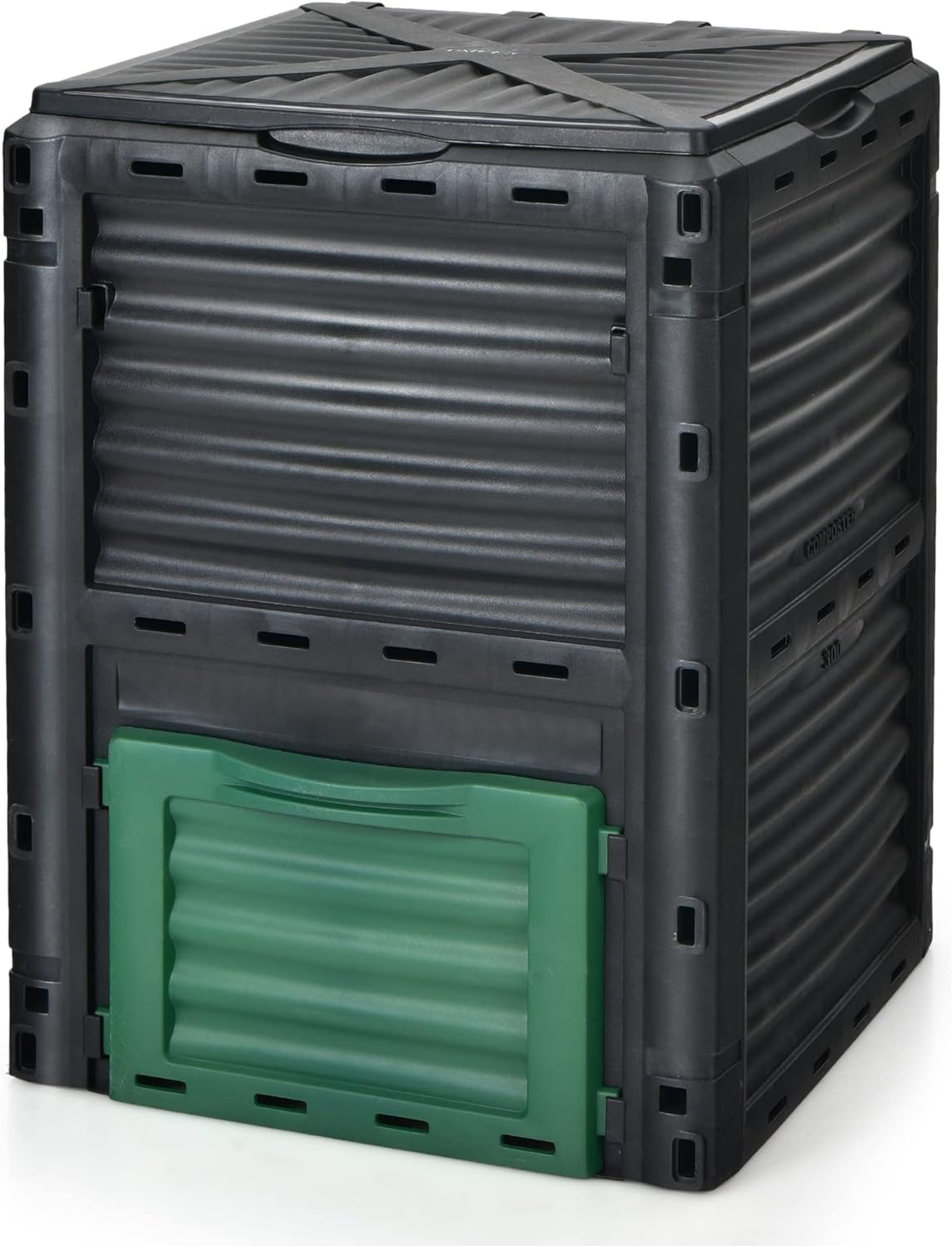 Costway Outdoor Compost Bin 300L for Kitchen Waste & Garden Scraps, Fast Creation of Fertile Soil Aerating Box W/Top Flip Door & Latch-On Lid, Bpa-Free & All-Season Garden Composter (Black + Green)