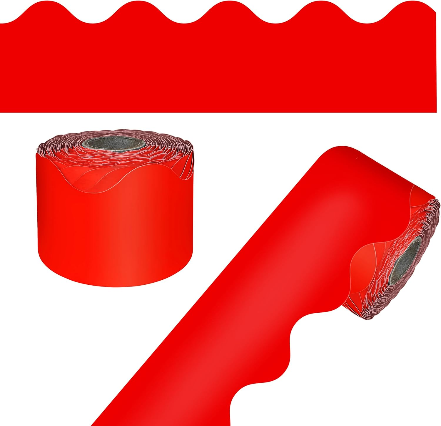 Carson Dellosa 65Ft of Red Bulletin Board Borders, 1 Roll of Scalloped Trim for Rolling Whiteboard, Cork and Posterboard, Valentines Day, Christmas Decorations, Party, and Classroom Decor image number 2