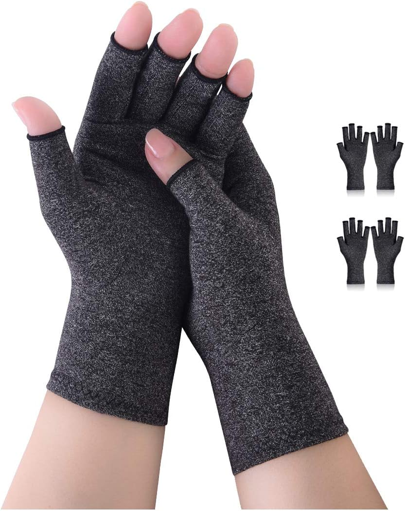 Donfri 2 Pairs Arthritis Gloves Fingerless Gloves Non Slip Compression Gloves for Rheumatoid & Osteoarthritis Hand Gloves Provide Arthritic Joint Pain Symptom Relief Men & Women M