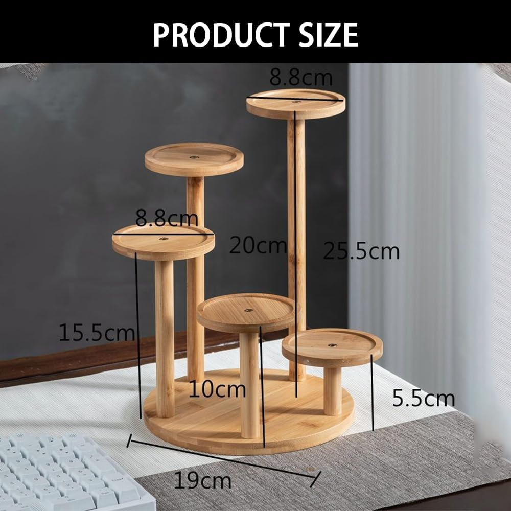 5-Tier Wooden Plant Stand &ndash; Tall round Bamboo & Wood Shelf Rack for Indoor/Outdoor Use, Multi-Tier Desktop Plant Holder for Living Room, Balcony, Patio, Garden, Office Decoration image number 4