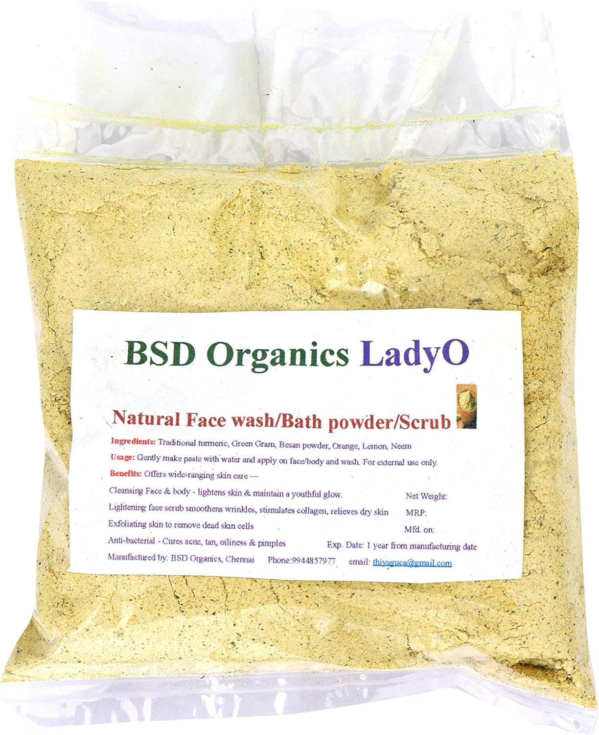 BSD Organics Ladyo Natural Herbal Women Face Wash & Bath Powder/Scrub - 100 Gms