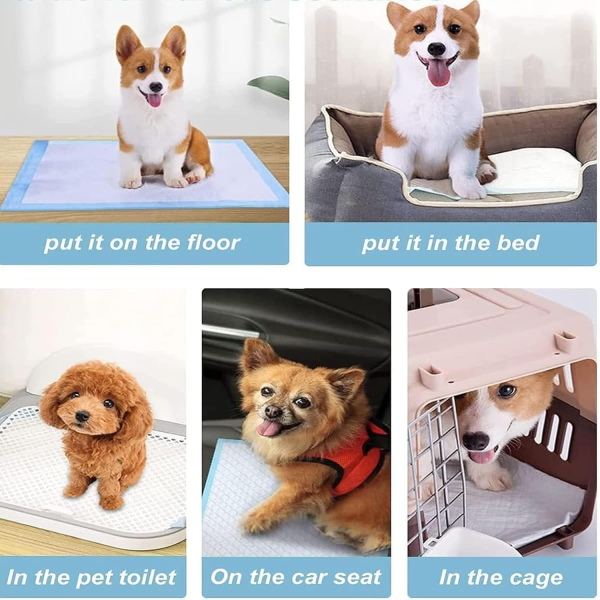 100 PCS Pet Training Pee Pads 18" X 24", Super Absorbent Disposable Dogs Diaper Pads Leak Pads, Fast Drying Pet Toilet/Puppy Potty Pee Mats for Dogs Cats Rabbits Pets - Blue (45*60Cm) image number 5