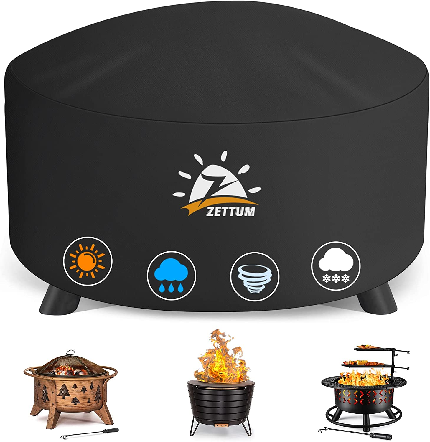 Zettum Fire Pit Cover round 28 Inch - Outdoor Firepit Cover Heavy Duty & Waterproof, 600D Patio Fire Table Cover Gas Fire Pit Accessories Fit 27" Solo Stove Yukon Series Firepit - 28 X 28 X 16 Inch image number 2