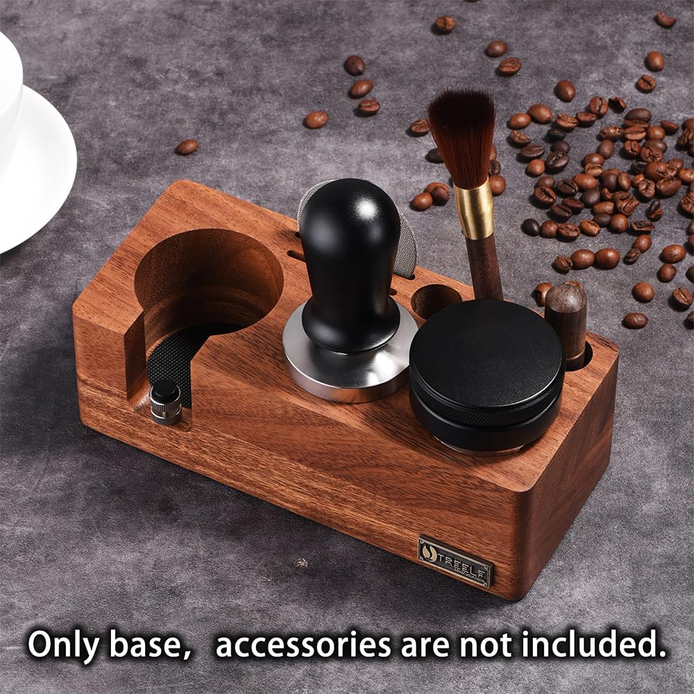 Walnut Espresso Tamping Station for 54Mm Espresso Machine Portafilter Stand Base Adjustable Height 3-In-1 Coffee Tamper Station Organizer Distributer and Portafilter Holder for Countertop Brown 54Mm image number 2