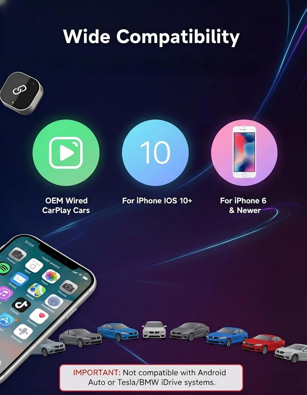 Wireless Carplay & Android Auto Adapter, Upgraded Mini USB/USB-C Plug & Play Bluetooth Dongle Converts Factory Wired to Wireless Carplay/Android Auto, Dual-Band Wifi, Stable Connection image number 5