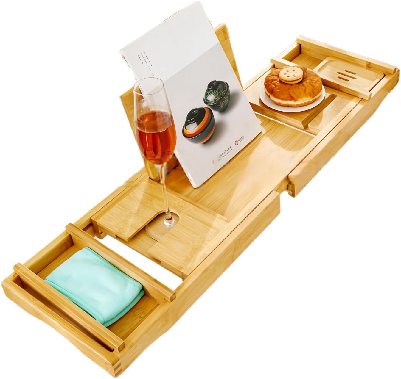 Oksoar Bathtub Tray, Premium Bamboo Luxurious Spa Set for Women: Unique Expandable Bath Sets, and Relaxing Bath Accessories - Perfect Housewarming and Couples Gifts image number 2
