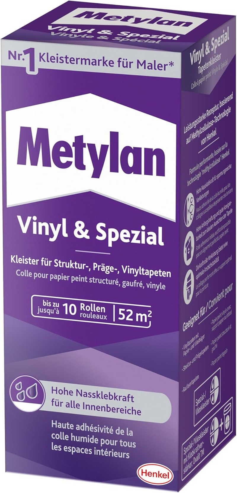 Metylan Vinyl and Special, Wallpaper Paste for Texture, Embossing and Vinyl Wallpaper, Optimal Painting Stability and Easy Alignment, High Yield Paste, Transparent, 1 X 360 G
