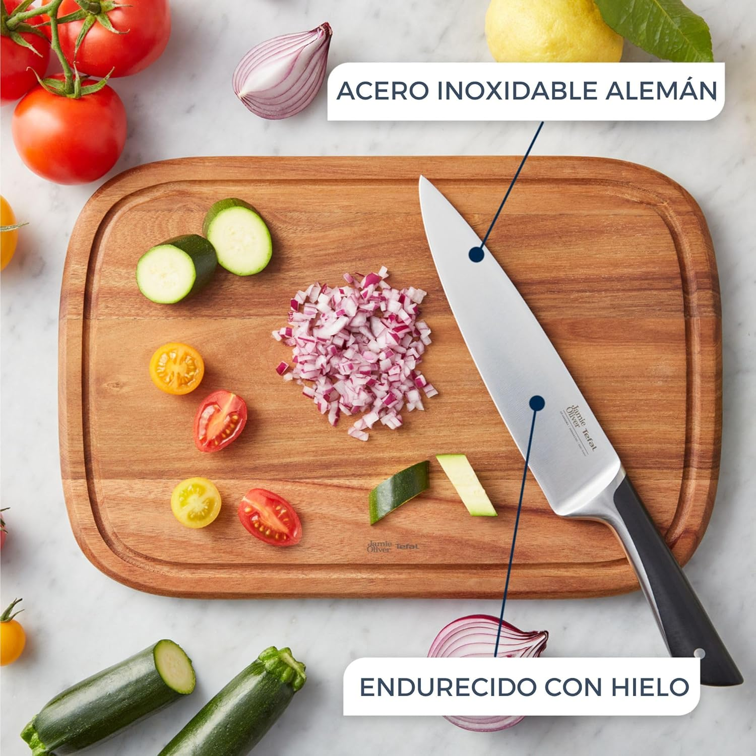 TEFAL Jamie Oliver by Tefal, Knife Block 5Pc Set, K267S655, Kitchen Knives, Ice Hardened for Superior Performance, Made in Germany, Weighted Kitchen Knives for Comfortable and Secure Grip