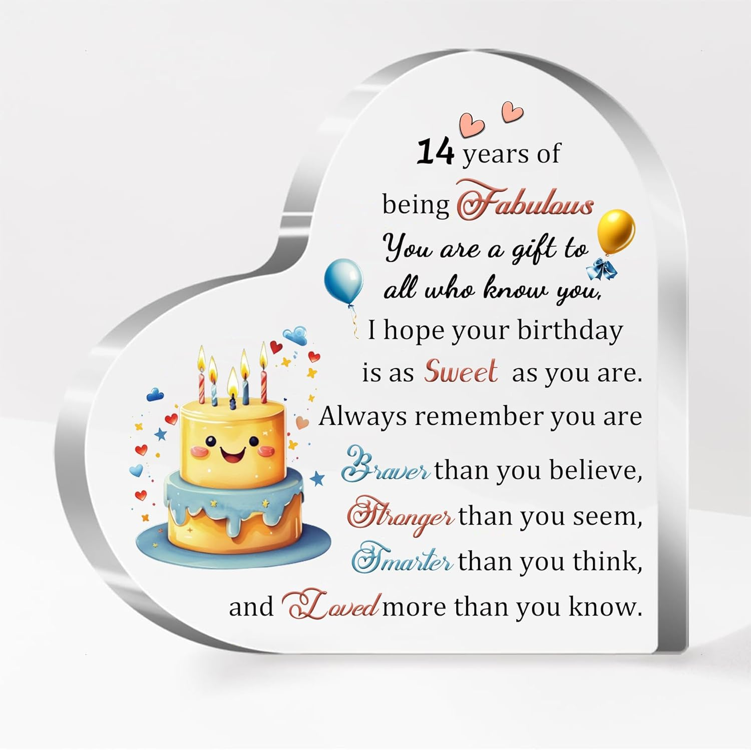 14Th Birthday Her Him Girls Boys Acrylic Plaques 14-Year-Old Inspirational Heart Desk Signs Son Daughter Friends Personalised Teens Happy Fourteenth Birthday Present Idea Appreciate Keepsakes