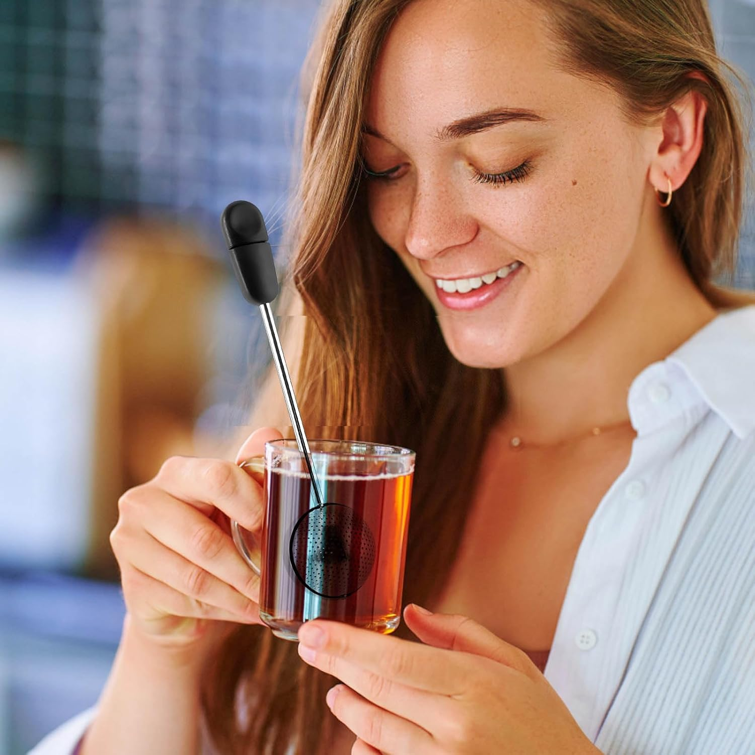 Kuskins Stainless Steel Tea Ball Infuser with Rotating Handle, Fine Mesh Tea Strainer for Loose Leaf Tea, Premium Sphere Metal Filter Fits Most Cups & Teapots, Easy to Clean (Silver) image number 4