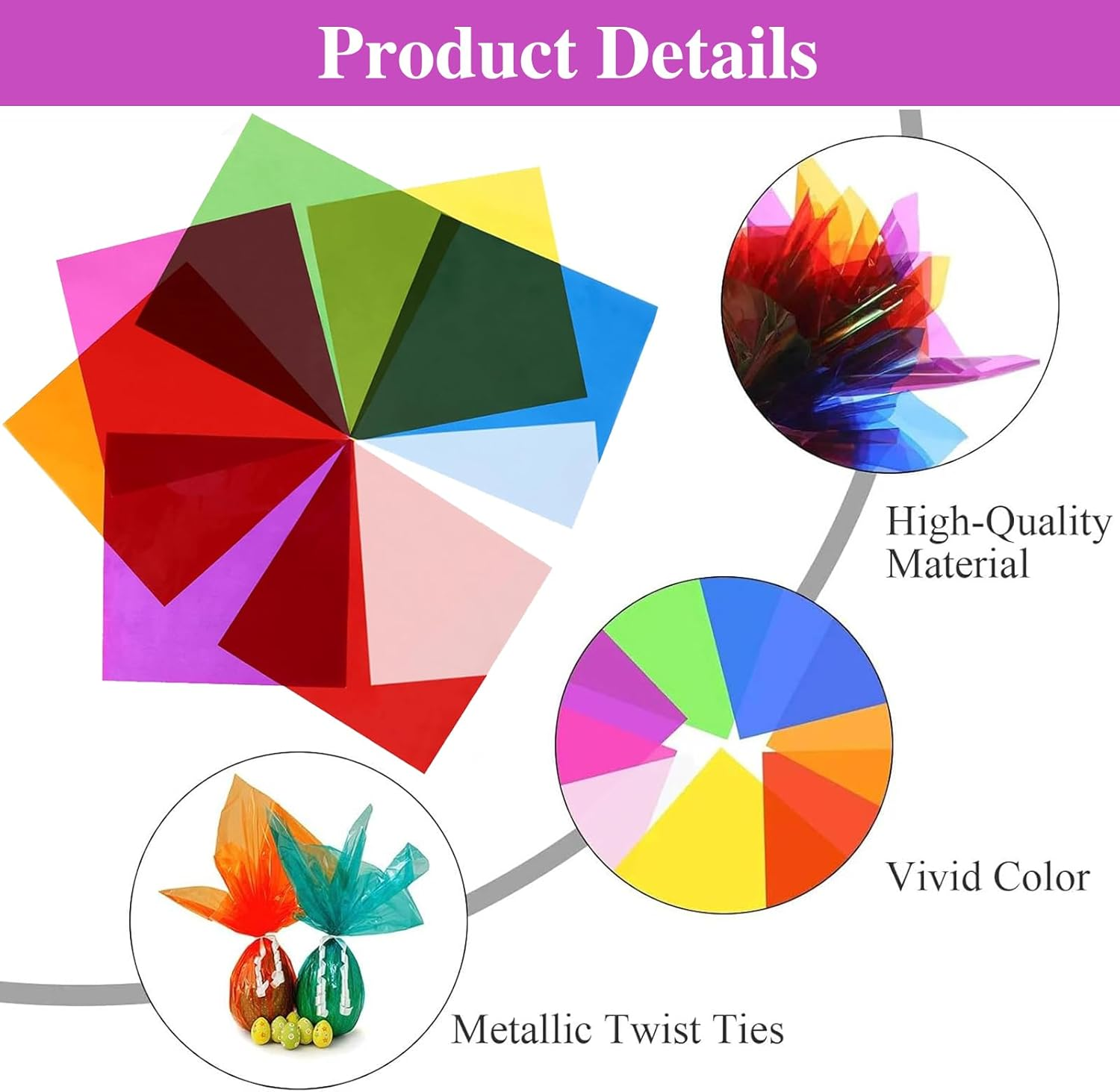 Colourful Cellophane Sheets,Haakhui 160Pcs DIY Crafts Decorations Transparent Wrapping Paper for Candy and Gifts, Good for Christmas Birthday New Year Party Deco image number 4