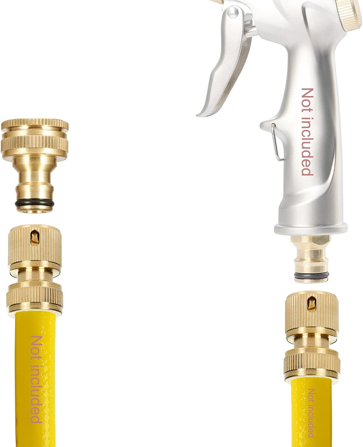 Brass 2-In-1 Outdoor Tap Connector Kit with 3/4 & 1/2 Inch Female Threaded Adapter, Quick Hose Pipe Fittings for Garden Tube (3 Pack)