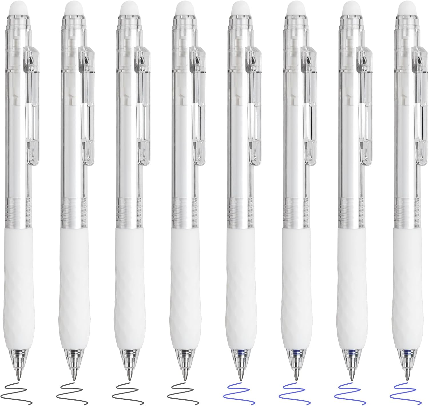 BAYTORY 8Pcs Fine Point Erasable Gel Pens, 0.5Mm Retractable Black and Blue Ink Pen, Smooth Writhing Comfortable to Use for Taking Marking Planner Crossword Puzzles (White)