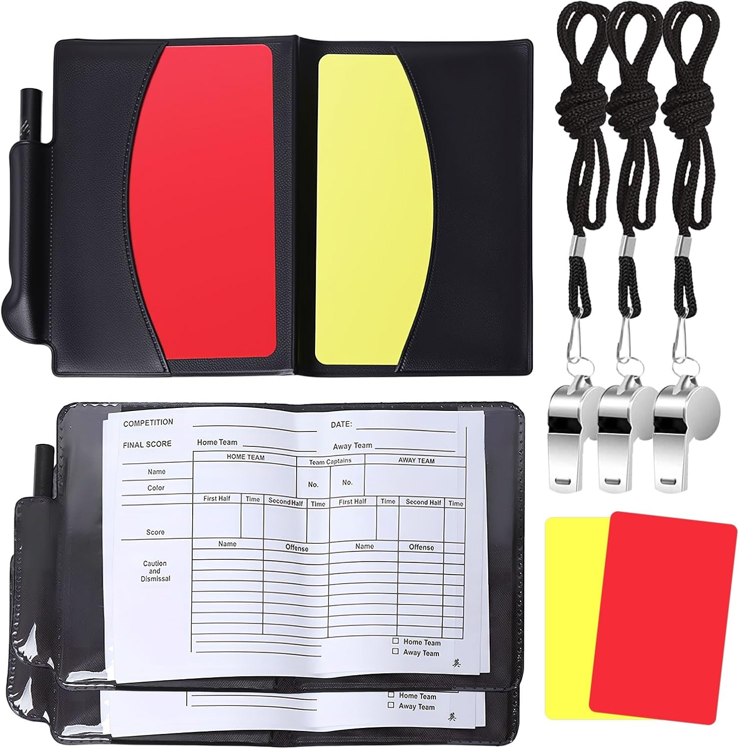 6 Pcs Red and Yellow Cards Soccer Referee Set，3Pcs Soccer Referee Cards and 3 Pcs Whistle,Soccer Cards Set Is Suitable for Football Matches,Soccer Game Sports image number 6