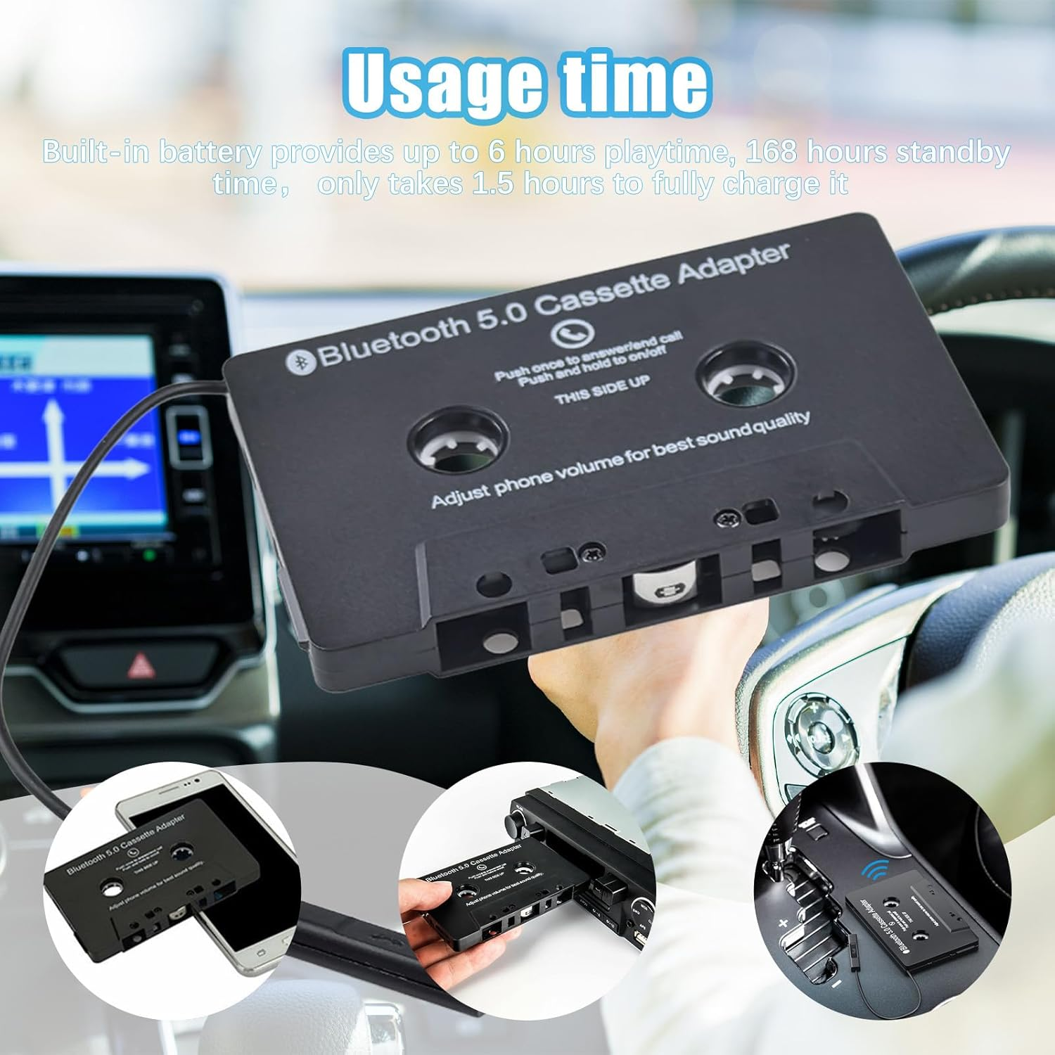 MP3 Cassette Player Adapters, Tape Audio Adapter Car Audio Cassette to Aux Adapter Bluetooth 5.0 Tape Player for Smartphones Tablets image number 4