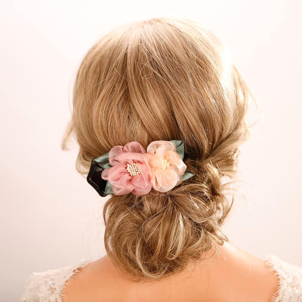 Jumwrit Double Flower Hair Clip Vintage Duckbill Barrette French Concord Hair Clip Strong Hold Grip Clip Curved Hair Claw No Slip Ponytail Hair Clip Decorative Hair Accessories for Women Girls(Style2) image number 1