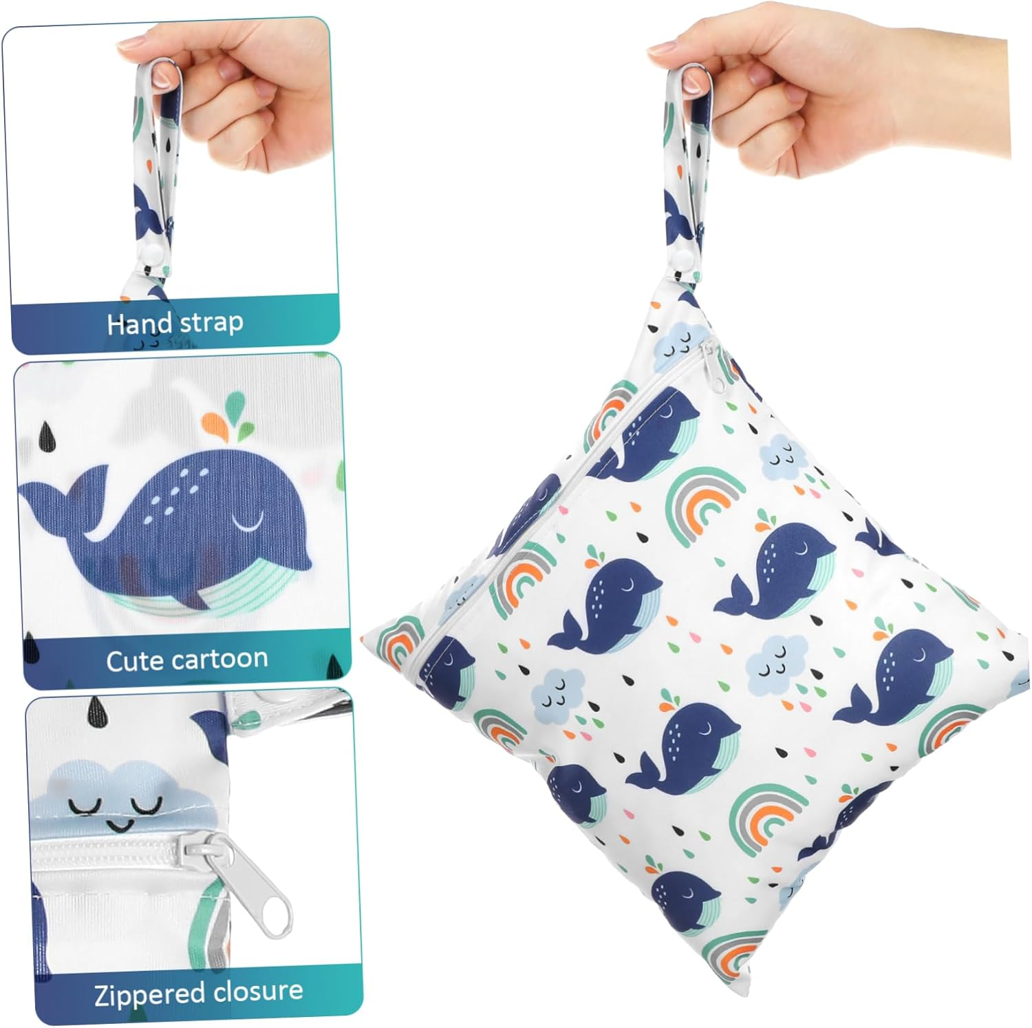 Hohopeti 2Pcs Portable Wet Bag Cartoon Patterns Diaper Caddy Bag for Organiser Travel Napkin Zipper Closure image number 5