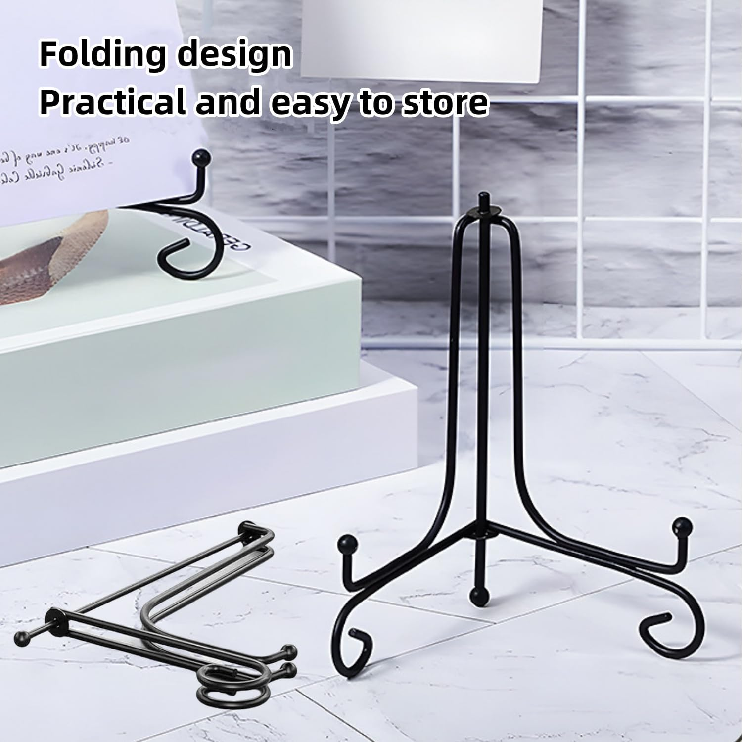 Plate Stands for Display, 4 Pcs Plate Holder Display Stand,6 Inch Metal Iron Picture Frame Holders Stand for Book Photo Small Easels Plaque Dish Art Tabletop Decorative Black