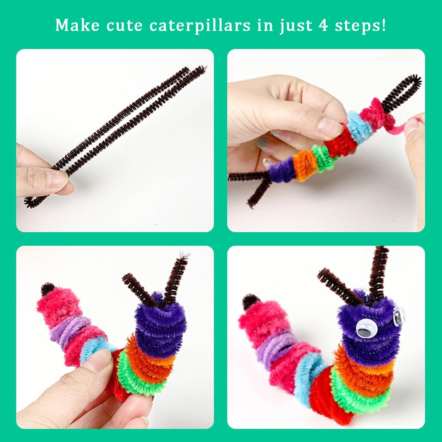 300Pcs Pipe Cleaners, 27Colors Chenille Stems, Pipecleaner for Crafts, 100 Wiggle Eyes Self-Adhesive, Pipe Cleaner Crafts, Art and Craft image number 4