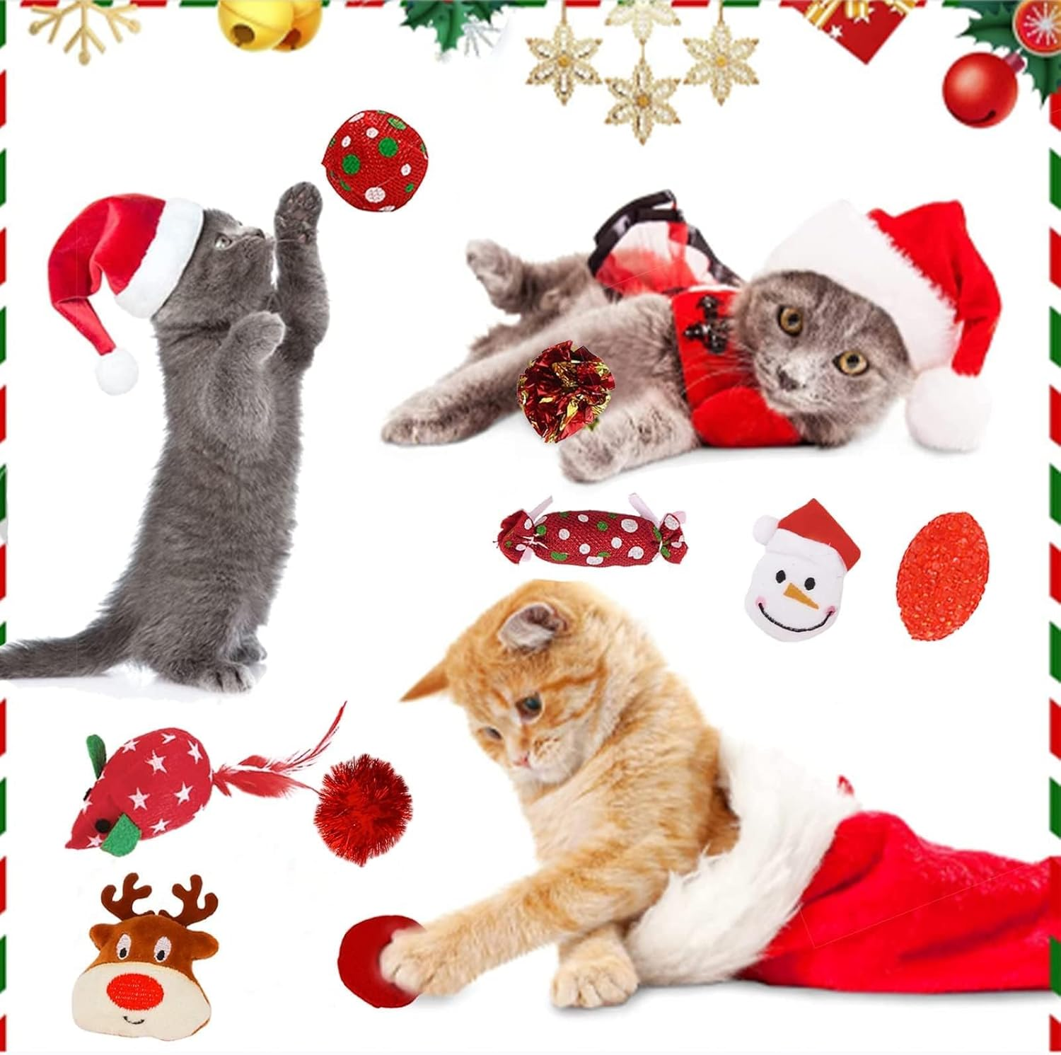 Septillar Cat Toys,10 PCS Cat Christmas Stocking Gift Set,Cat Toys for Indoor Cats Interactive Pet Cat Assorted Toys with Crinkle Ball Mice X-Mas Gifts Set for Kitten Kitty image number 6