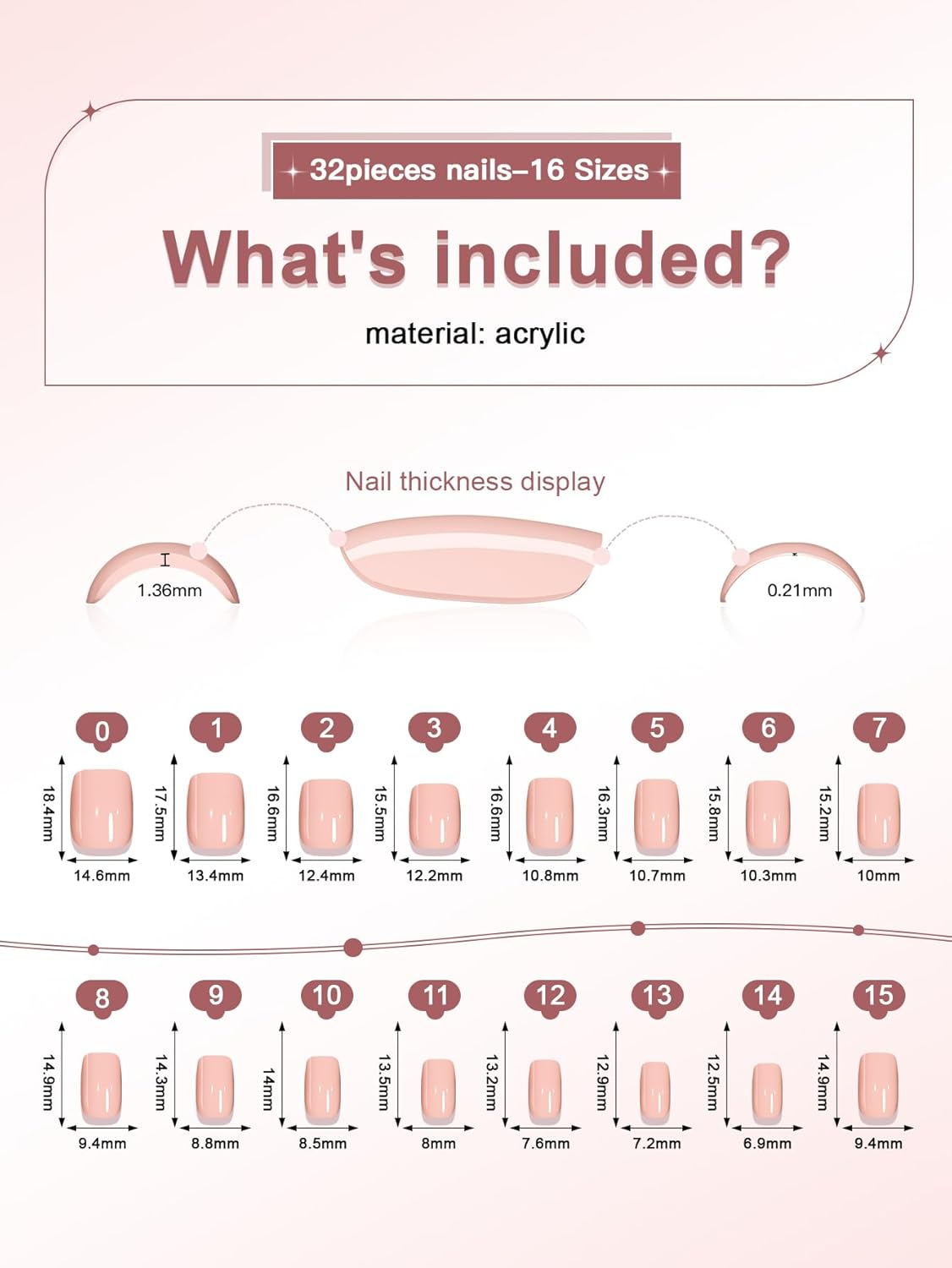 Anglicolor Square Ombre False Nails - Short Soft Gel Fake Nails with Glue, 15 Sizes - Set of 30 Reusable False Nails (Nude-A2, 30PCS) - Red-A6 image number 3