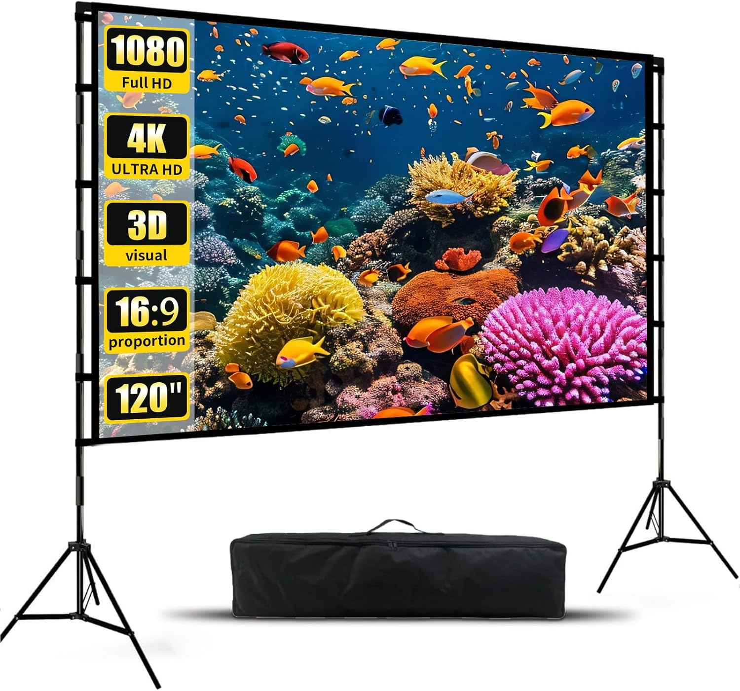 Projection Screen with Stand 120 Inch Projector Screen Foldable Anti-Crease, 16:9 4K HD Lightweight Movie Screen, for Outdoor Backyard Indoor Home Theater Projection (2.65Mx1.48M) image number 5