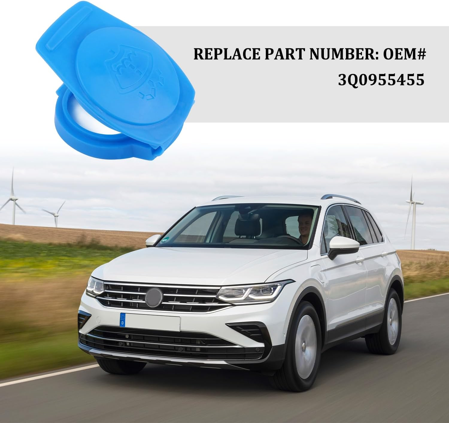 Washer Fluid Cap,Oem#3Q0955455 Windshield Wiper Fluid Cap,Essential Car Accessories Windshield Washer Reservoir Cap Compatible with Volkswagen Atlas GTI Jetta 2019-2021 image number 4