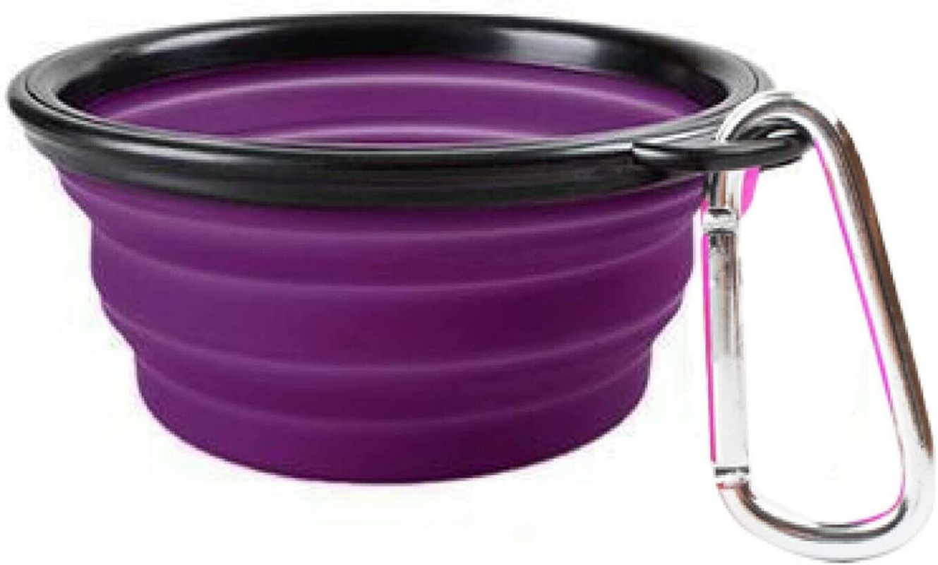 Yotsuba Dog Travel Bowl-Portable Collapsible Silicone Pet Bowl with Carabiner - Foldable Travel Dog Cat Food Water Dish for Camping, Hiking, Training (Purple)