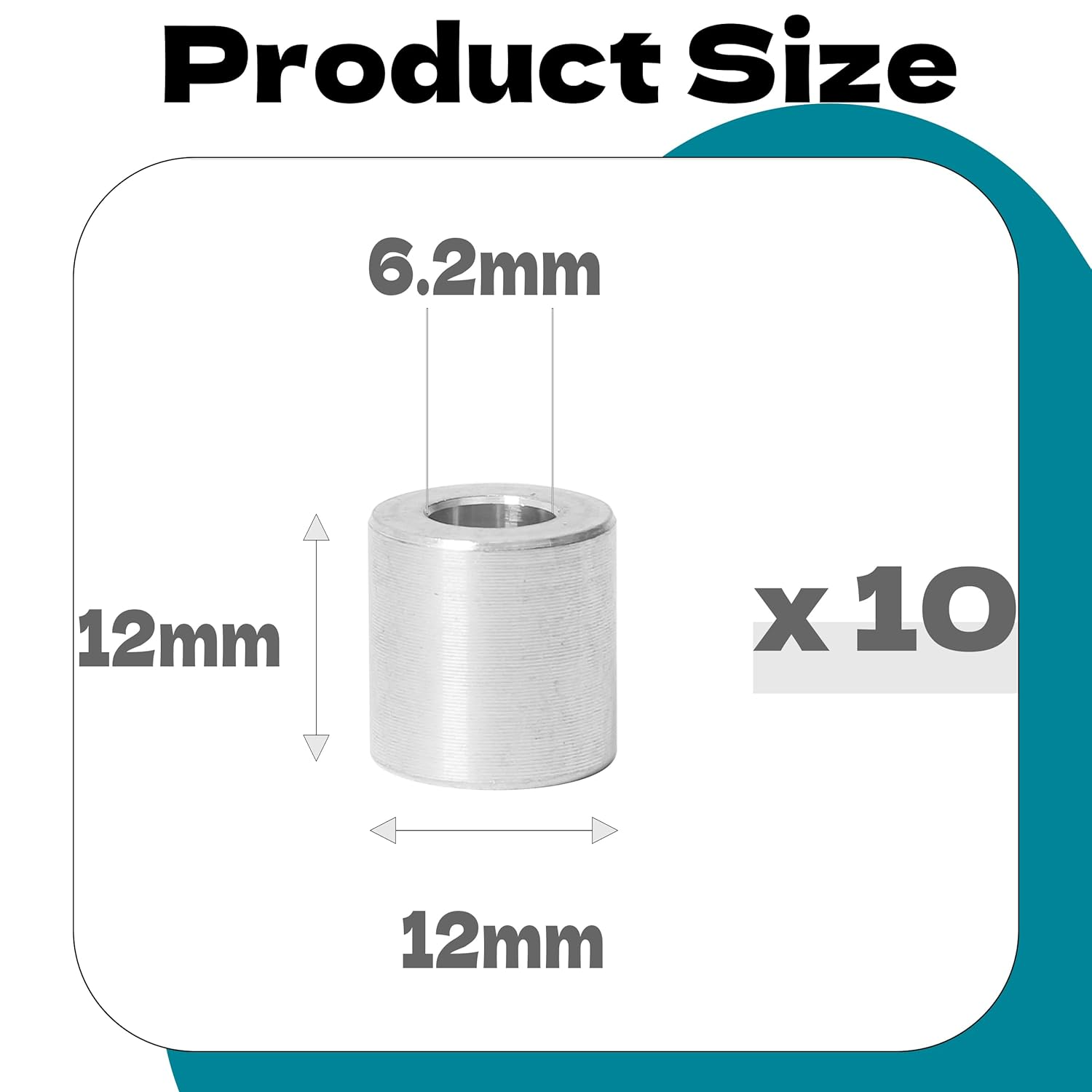 10Pcs M6 Aluminum Spacers, Metal Spacer Aluminum round 6.2Mm ID X 12Mm OD X12Mm L Thickness Screw Standoff for M6 Screw Bolts Silver image number 2