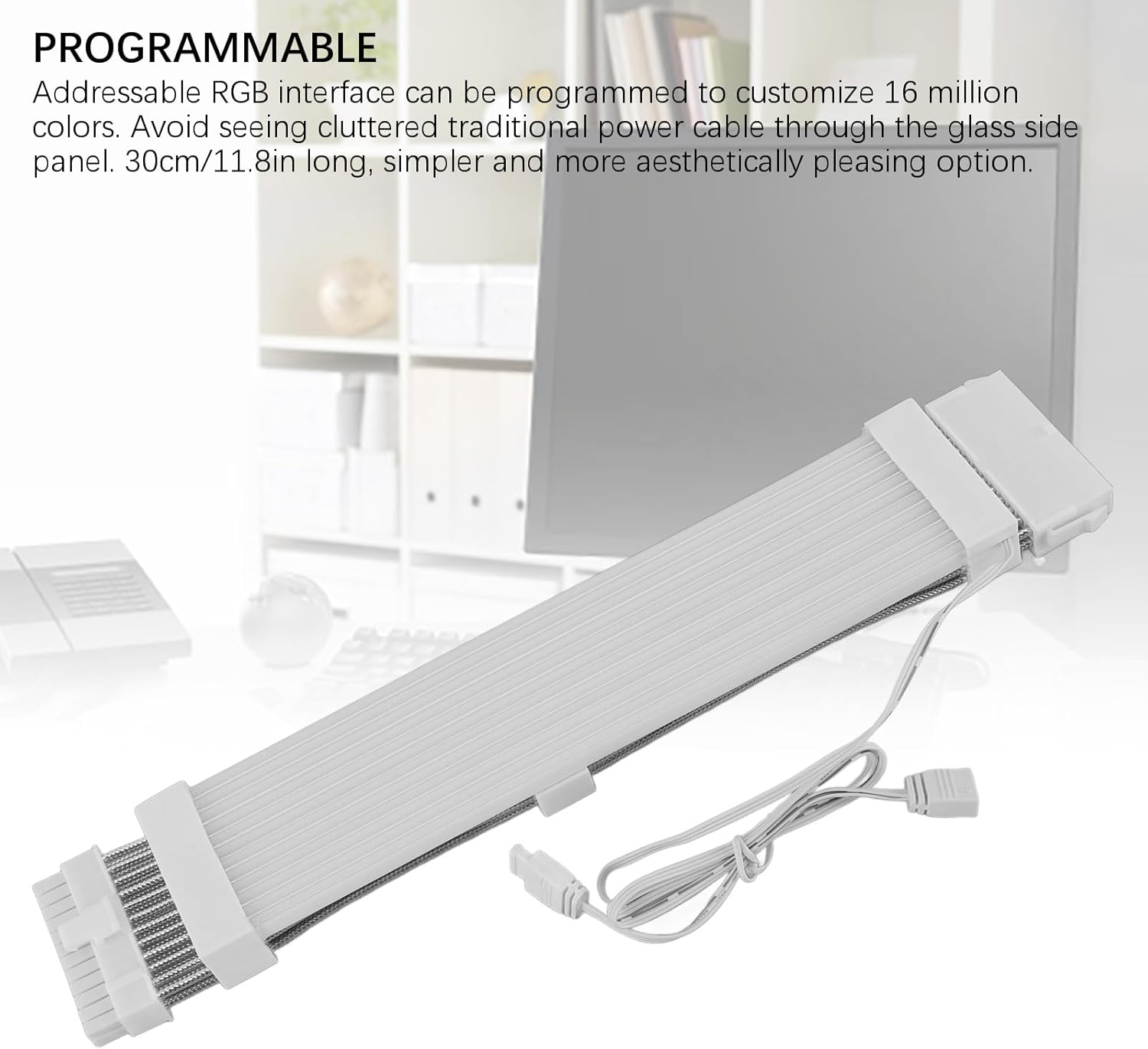 RASTKY RGB Power Extension Cable - Addressable 5V 3 Pin Synchronized ARGB PSU Extension Cable for Desktop Computer - 18AWG, Programmable Colorful Light Effects, Compatible with Aura, (24PIN image number 6