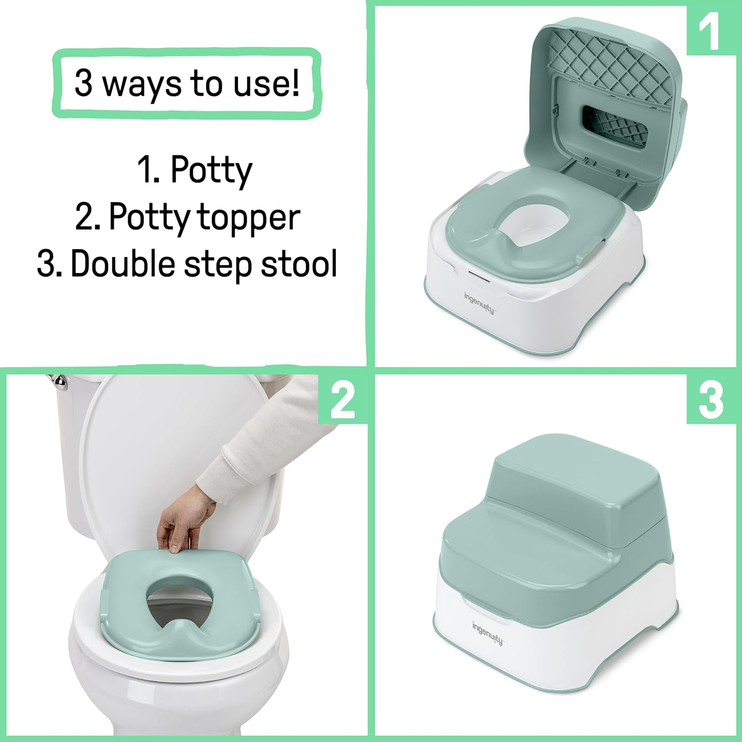 Ingenuity Prepare to Potty 3-In-1 System - Potty Training Toilet, Topper, Step Stool, Easy Setup, for Toddlers Ages 18 Months+ image number 3