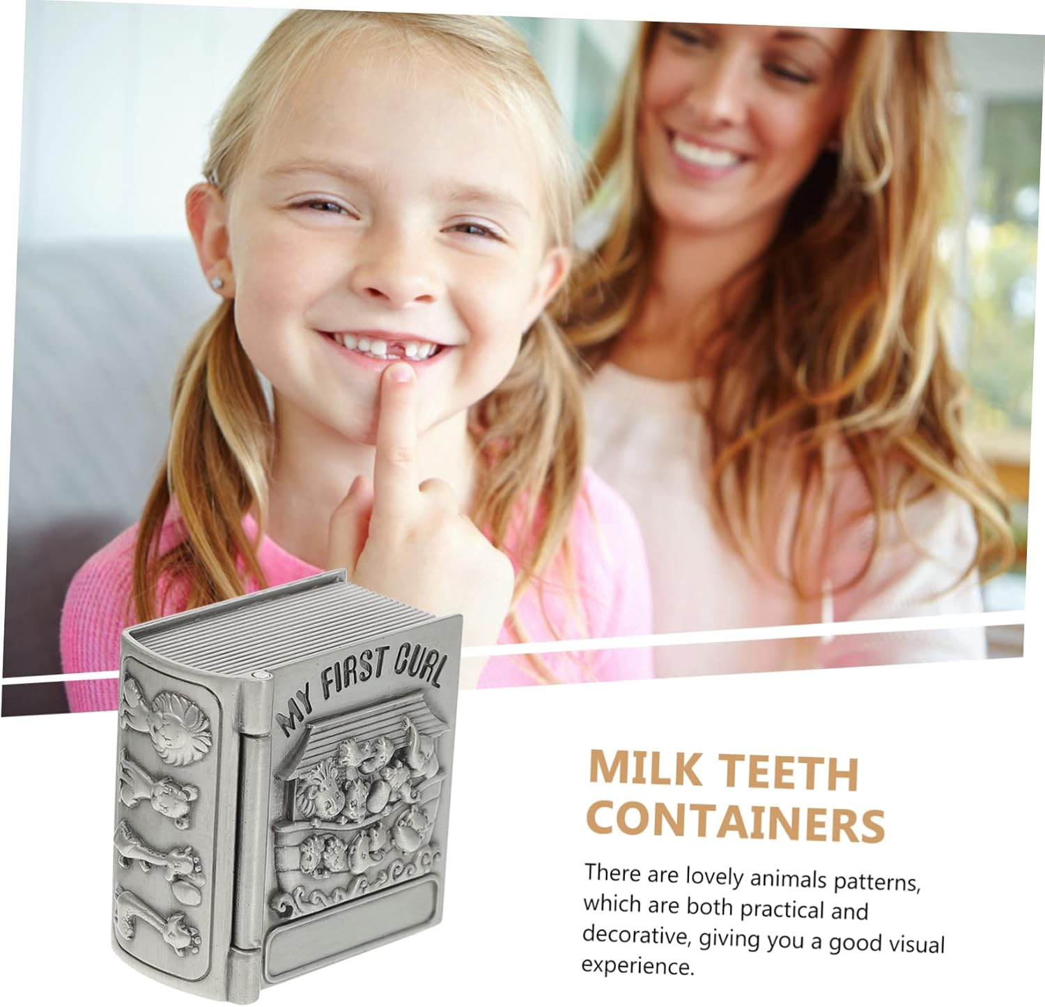 Kisangel 2Pcs Metal First Tooth Storage Boxes for Boy Girl Keepsake Curl Cases as Tooth Fairy Box and Keepsakes image number 2