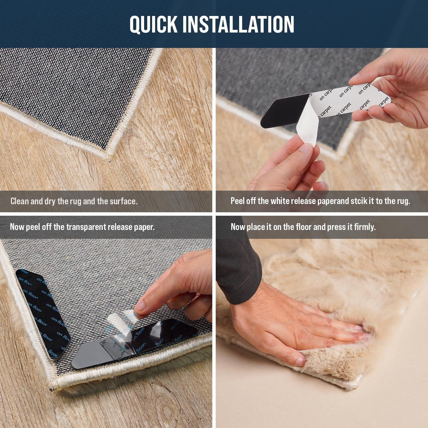 Rug Gripper 30 Pcs - Washable & Reusable Rug Grippers for Laminate - Hardwood Floor - Suitable Carpet Grippers for Marble, Wooden Floors & for All Types & Sizes of Rugs image number 1