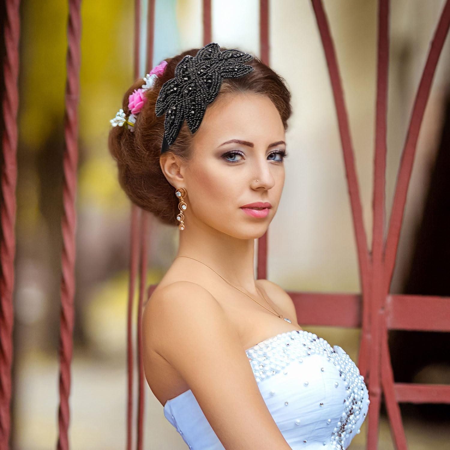 Dohia 1920S Headbands for Women 1920S Flapper Headbands Vintage Headpiece Rhinestone Beaded Leaf Hairband Hair Accessory D2-FGSJFG (Black) image number 3