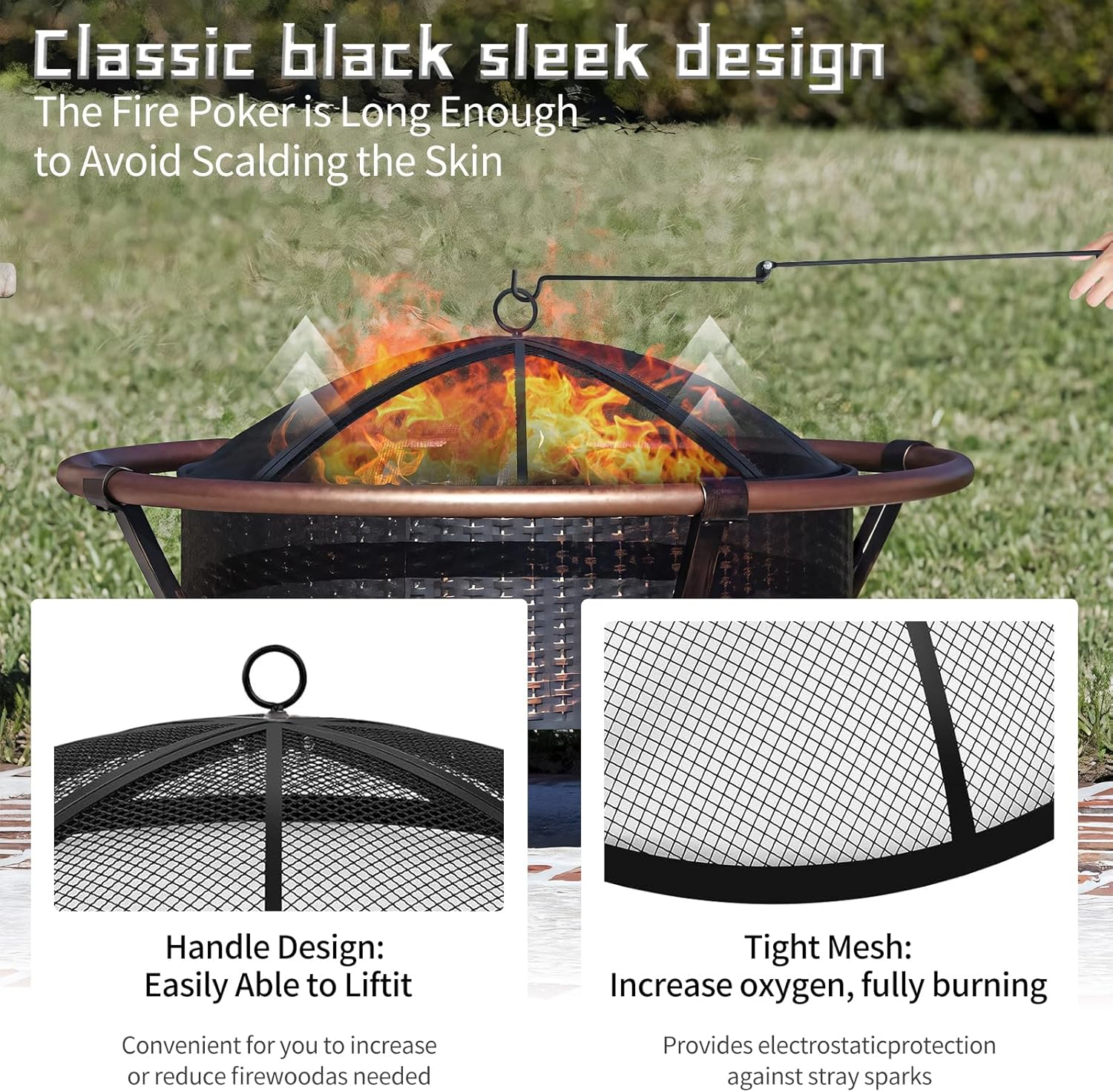 Fire Pit Spark Screen, Outdoor 22 Inch round Fire Pit Screen with Foldable Hook and Fire Safety Gloves, Heavy Duty Steel Mesh Fire Pit Cover, Fire Pit Lid for Backyard, Beach, RV Camping image number 3