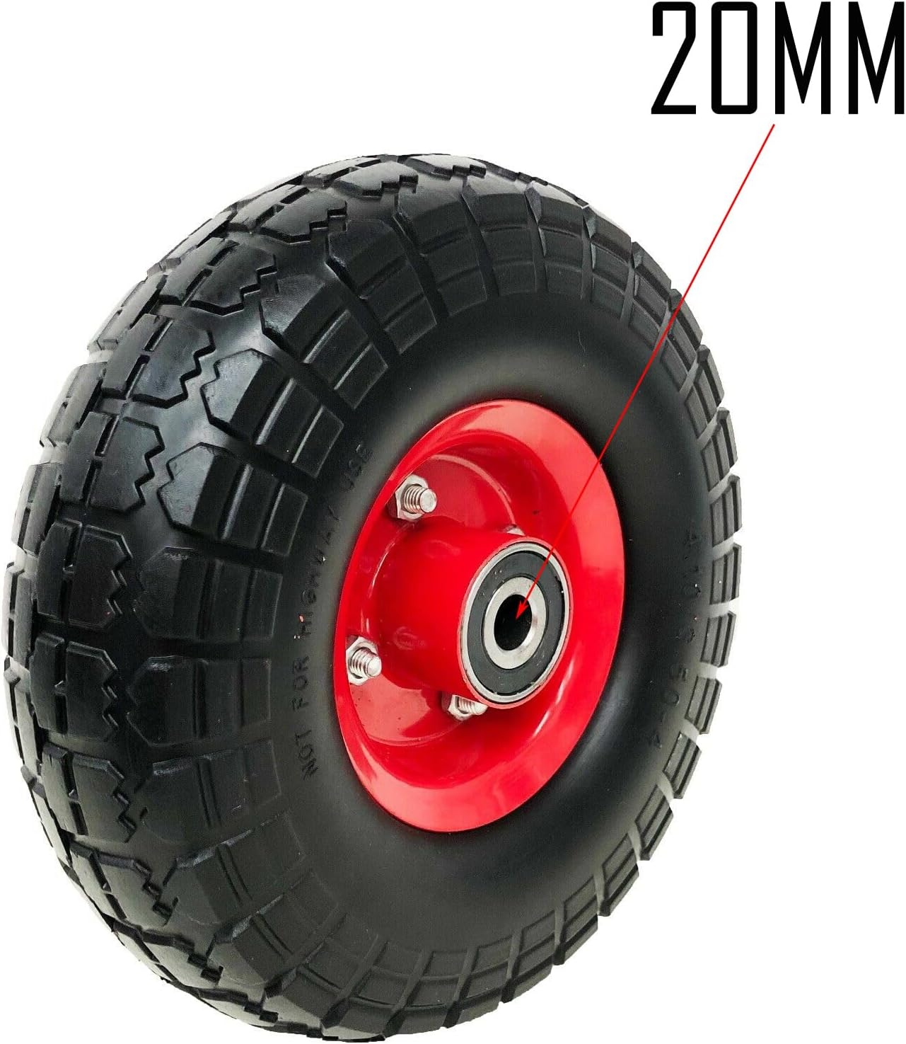 2PCS 4.10/3.50 16MM/19MM/20MM Bore Double Hub Solid Tyre Wheels - Puncture Proof 10" Wheelbarrow Wheels (Max 120KG Load Each) with Ball Bearing Technology (20MM BORE) image number 1