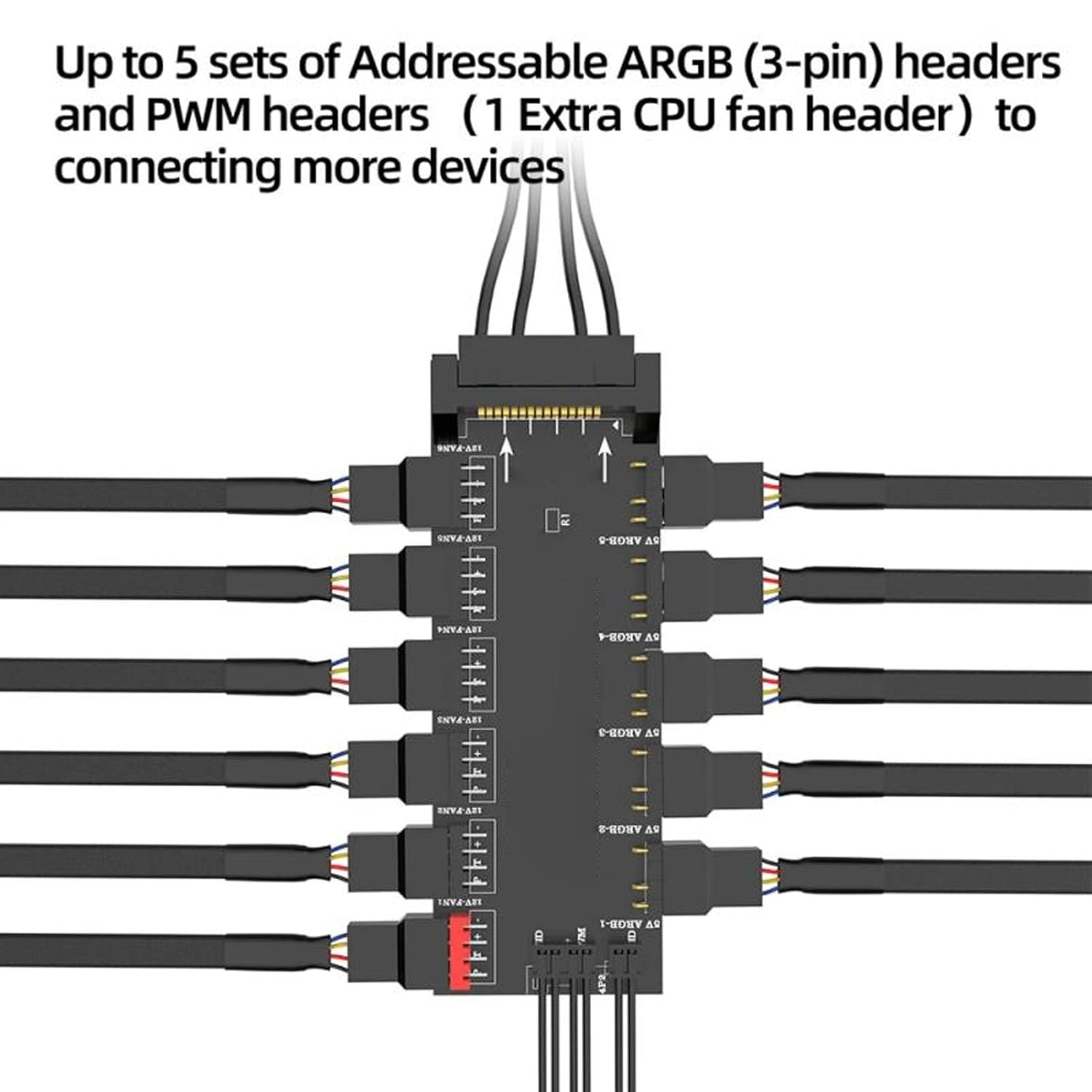 ARGB PWM Hub with 6X12V 4PIN PWM Fan & 5X5V 3PIN LED Ports, 15PIN Power Supply, 93X40Mm for Desktop Laptop Server