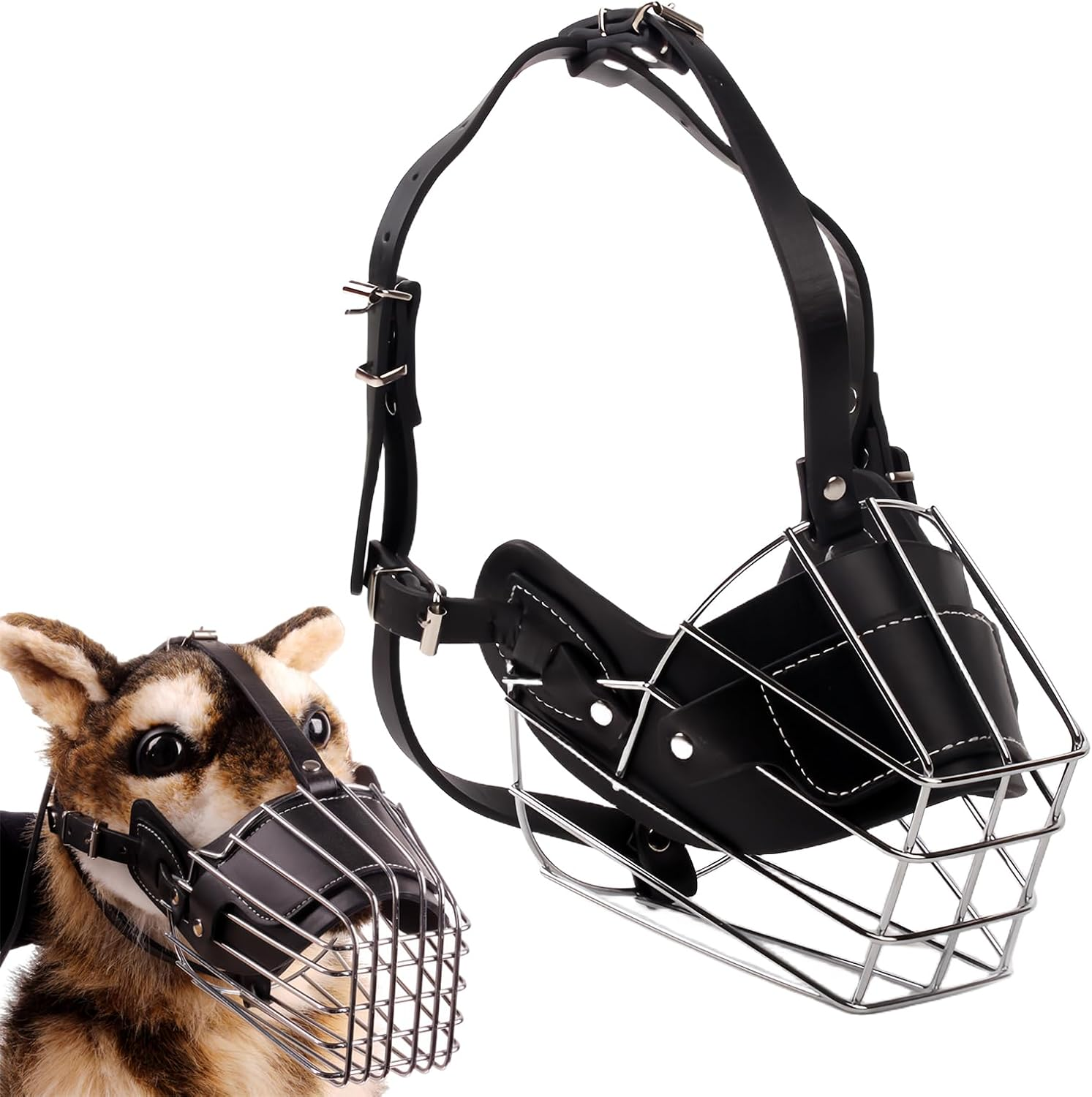 Muzzle for Dogs: Adjustable Muzzle Dog Muzzle Metal Can Panting and Drinking, Muzzle Medium Large Small Dogs Anti-Toxic Bait, Prevents Barking, Biting image number 6