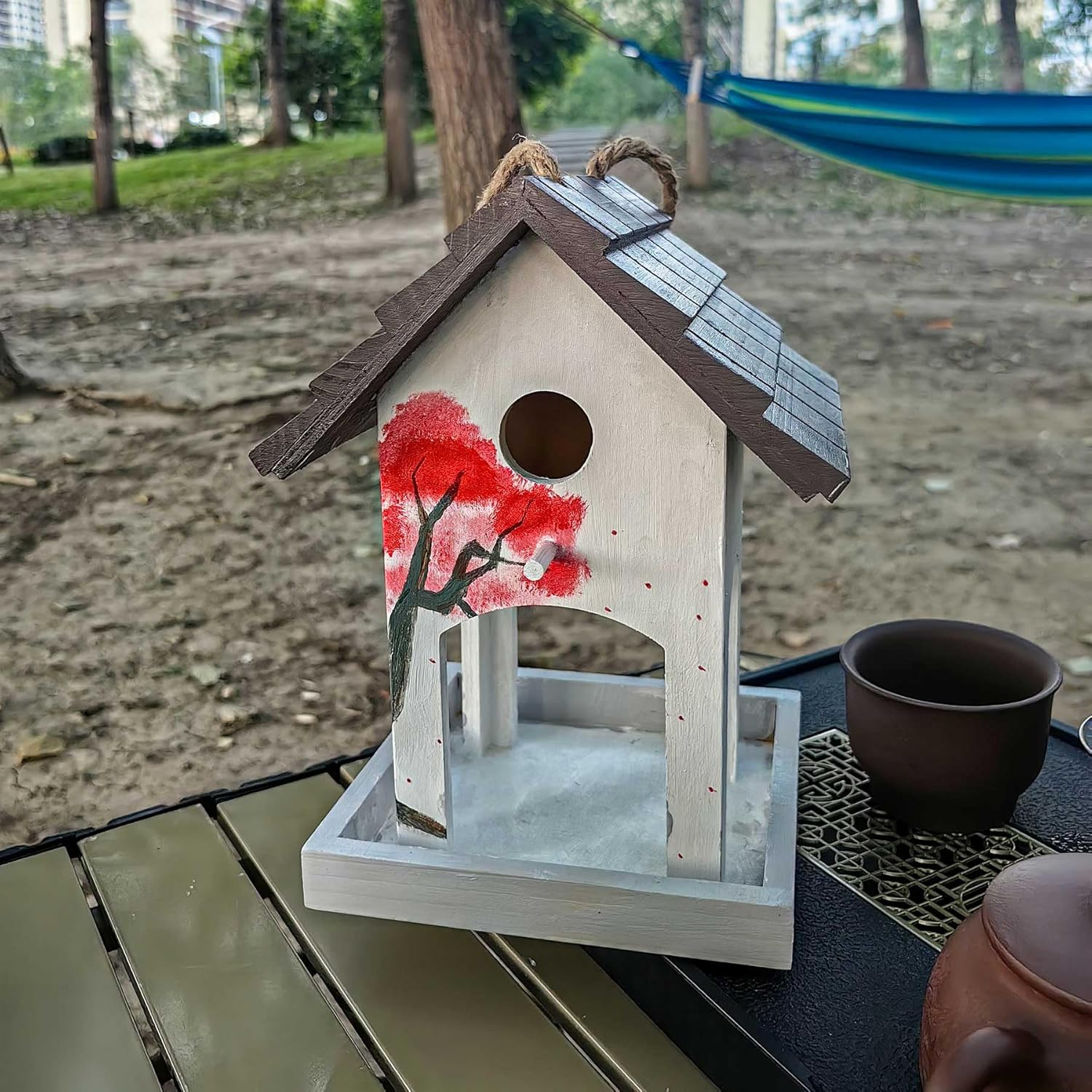 DIY Wooden Bird House,Wild Bird Feeder, Hanging Birdhouse Attract Birds & Beautify Your Yard! (Cream, A) image number 6