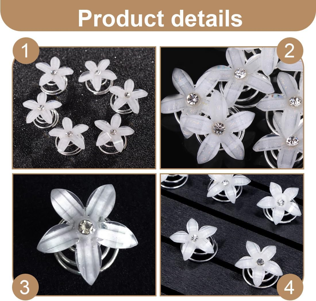 OUDQFCJ 12 White Flower Hair Spiral Wedding Hair Accessories Bridal Hair Clips