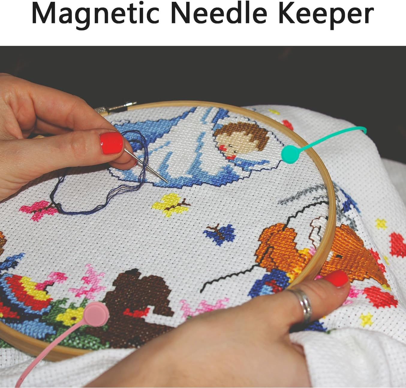 4 Pcs Needle Minders Magnetic Cross Stitch Fabric Clips, Macron Color Magnetic Needle Minder, Perfect Cross-Stitch Embroidery and Needlework Accessories, Ideal Gift for Craft Enthusiasts image number 5