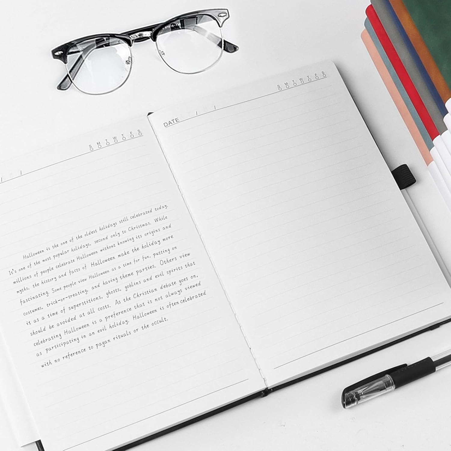 A5 Journal Notebook for Men and Women, Lined Hardcover Notebook with Elastic Closure for Diary Writing, Work and Note Taking, Journal(Green) - Gray image number 6